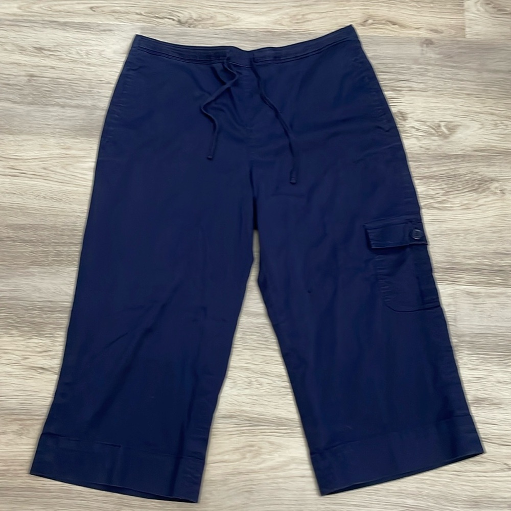 Coldwater Creek Blue Drawstring Waist Pull On Cropped Cargo Pants Size PS